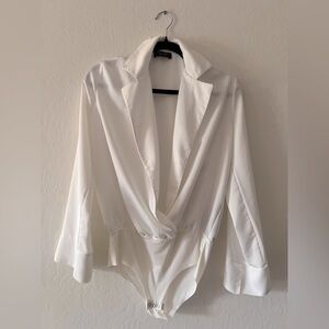Elegant White Blazer Bodysuit